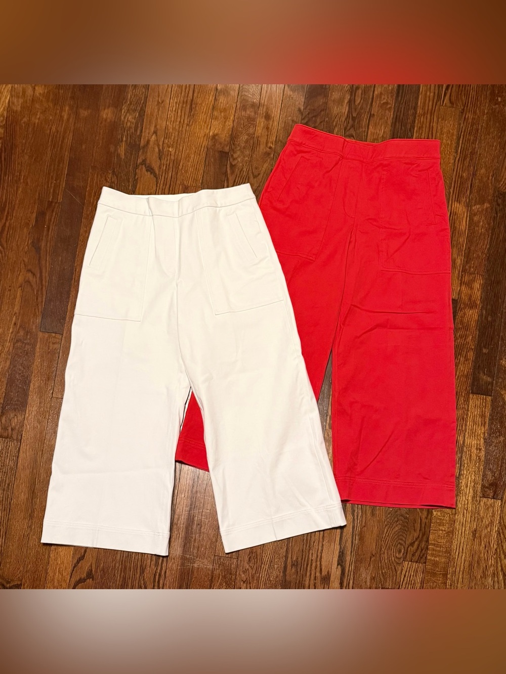 SPANX On The Go Cropped Wide Leg Pants L White Red Stretch Lot of 2